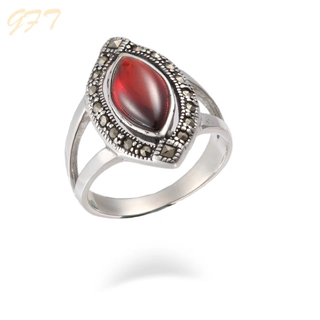 
Wholesale fashion 925 sterling silver marcasite and ruby rings 