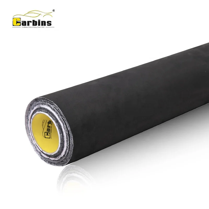 Carbins 1.42*15m New Best Vinyl Adhesive Velvet Suede Fabric Black Car Wrap Velvet Suede Vinyl Film