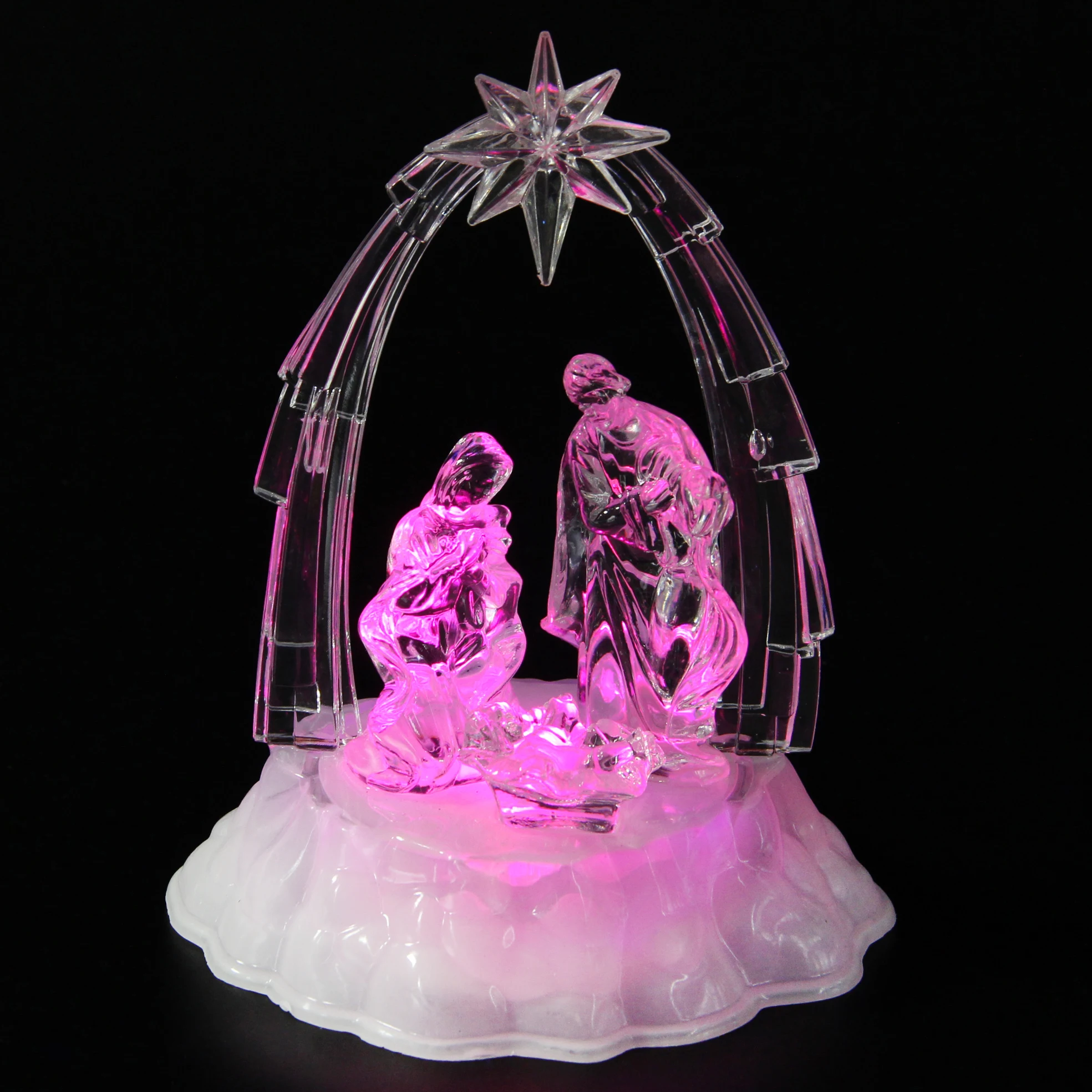 
Holy Family Religious LED light Transparent acrylic craft christmas nativity scene led color changing for led nativity 