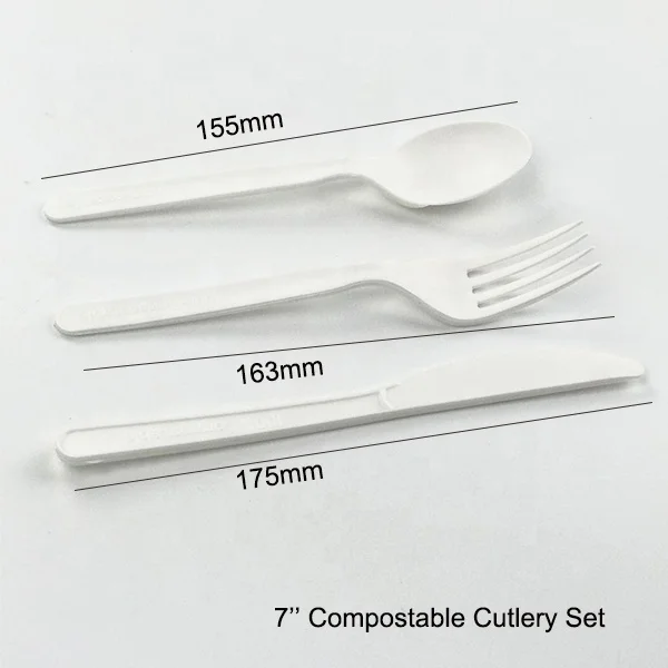 EcoNewLeaf Non Plastic Biodegradable and Compostable Cornstarch Cutlery Disposable BPI PLA Eco friendly Cutlery Set with Box