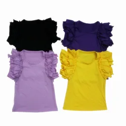 Модная майка для девочек разных цветов с оборками на рукавах, Детская эксклюзивная одежда, летний хлопковый детский жилет