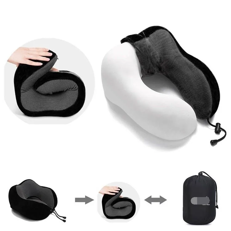 Newest Fashion Airplane Travel Sleep Memory Foam U Shape Hoodie Neck Pillow