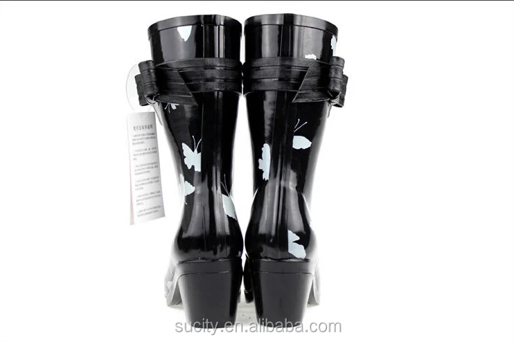 butterfly wedge heel womens rubber rain boots with strap