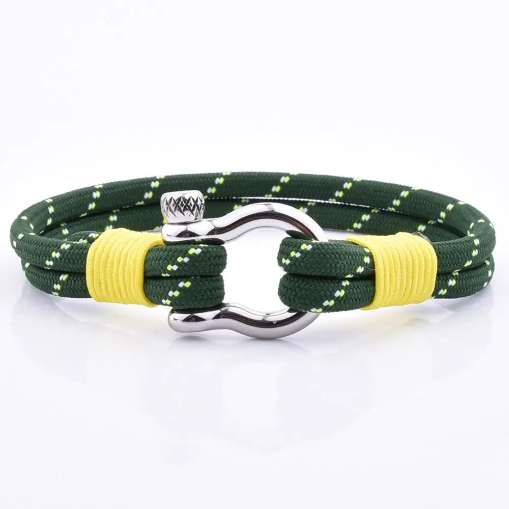 Mens Handmade Jewelry Nylon Rope Cord Stainless Steel Shackle Charm Bracelet Red Cotton Rope Woven Bracelet