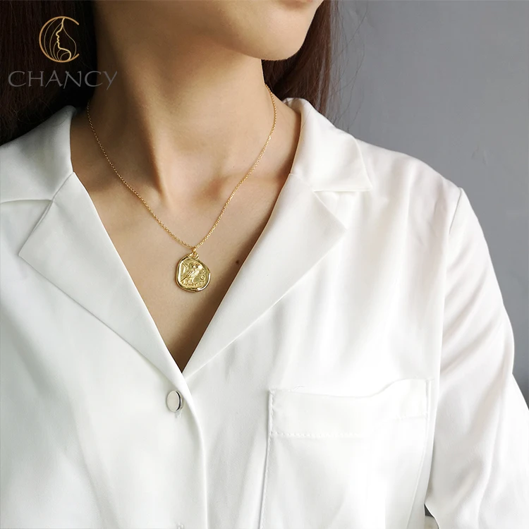 New design freedom owl gold plated sterling silver coin necklace