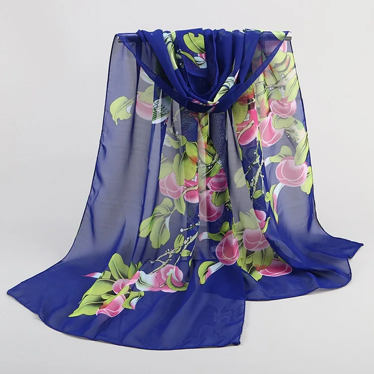 Fashionable flower print thick chiffon scarf silk For lady