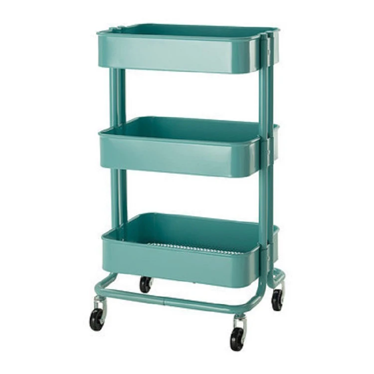 Bedroom Furniture 3 layer lasker trolley cart rolling organization cart wheels metal 3 deep bins