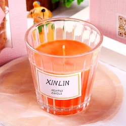High Quality Decorative Vertical Stripe Colorful Glass Jar Aromatherapy Candle Private Label Scented Soy Wax Candle