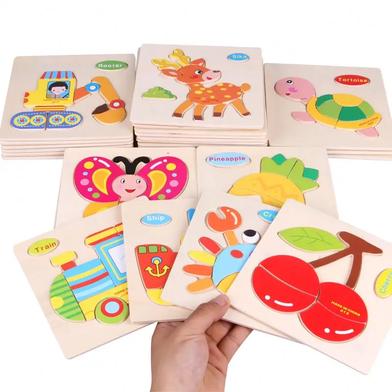 Children Wooden Jigsaw Piece Animal cartoon3D wooden Puzzle toy