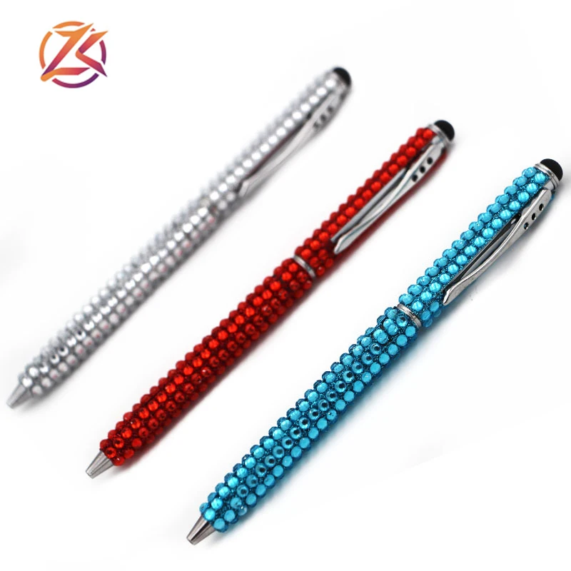 Fashion metal luxury jewelled diamond gemstone stylus ball pen with crystal and rhinestone