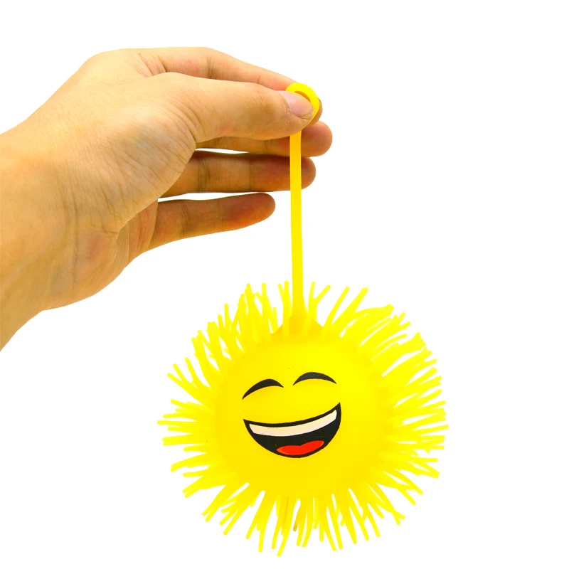 New smile face puffer ball TPR  material bright  yellow for kid have more visual experience