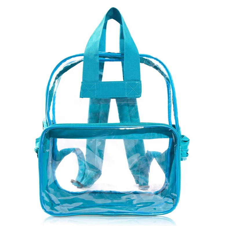 China supplier lightweight convenient heavy clear transparent see through vinyl  pvc polyester double backpack