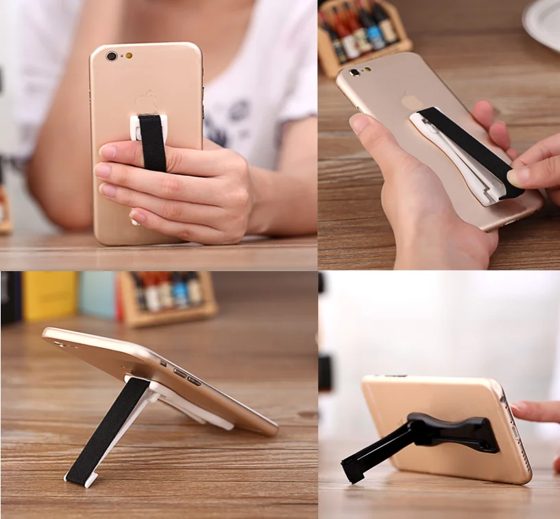 Elastic strap mobile phone stand handle finger holder