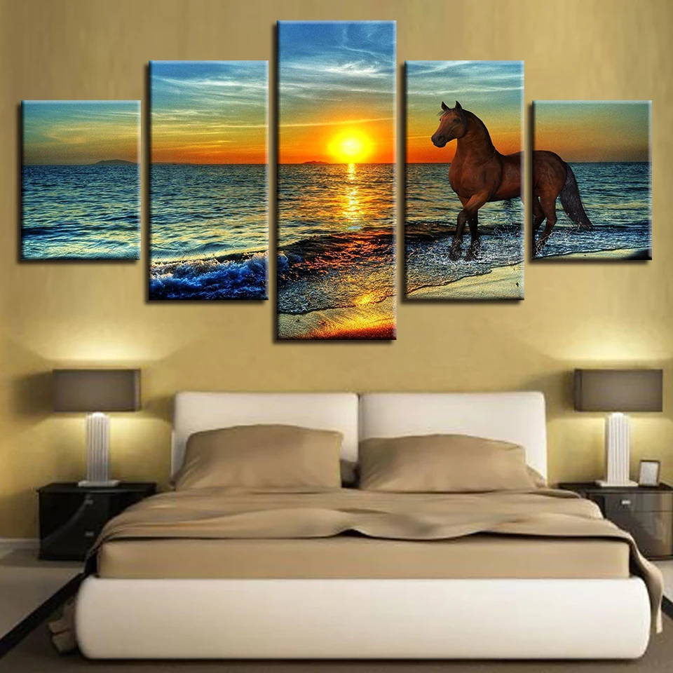 Customized Modern  horse animal painting  amazon5 Panel canvas pictures wall art