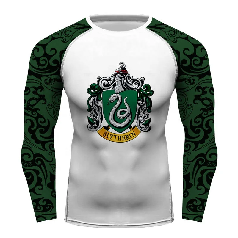 Men Compression Sports Fitness Long Sleeve Training Base Layers Shirt House Slytherin Printed BJJ Cycling Running Tee Shirt Top