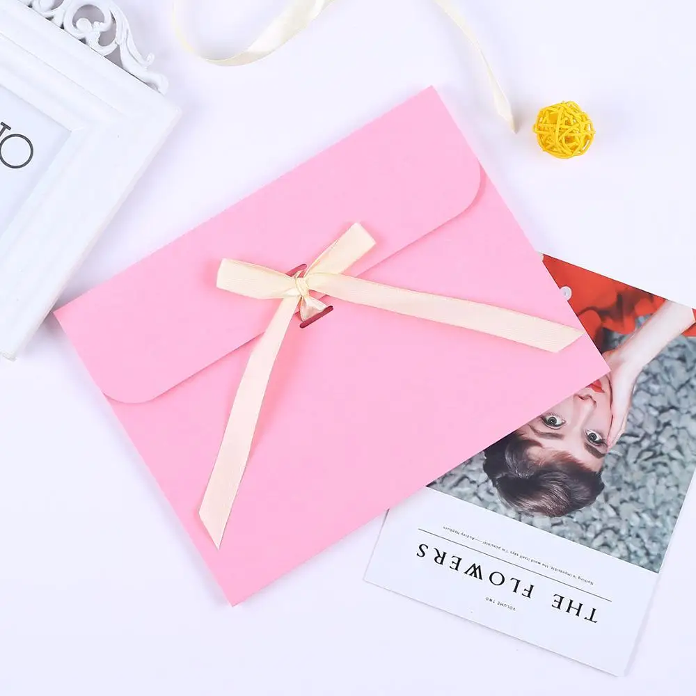 Custom scarf kraft fancy colorful t shirt paper mini folding envelope gift card bag packaging box bowknot with ribbon closure