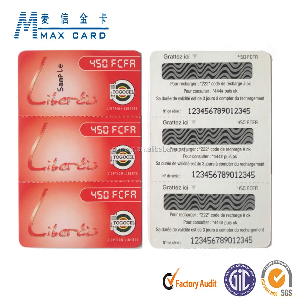 
mobile recharge telecom top up card manufactory 