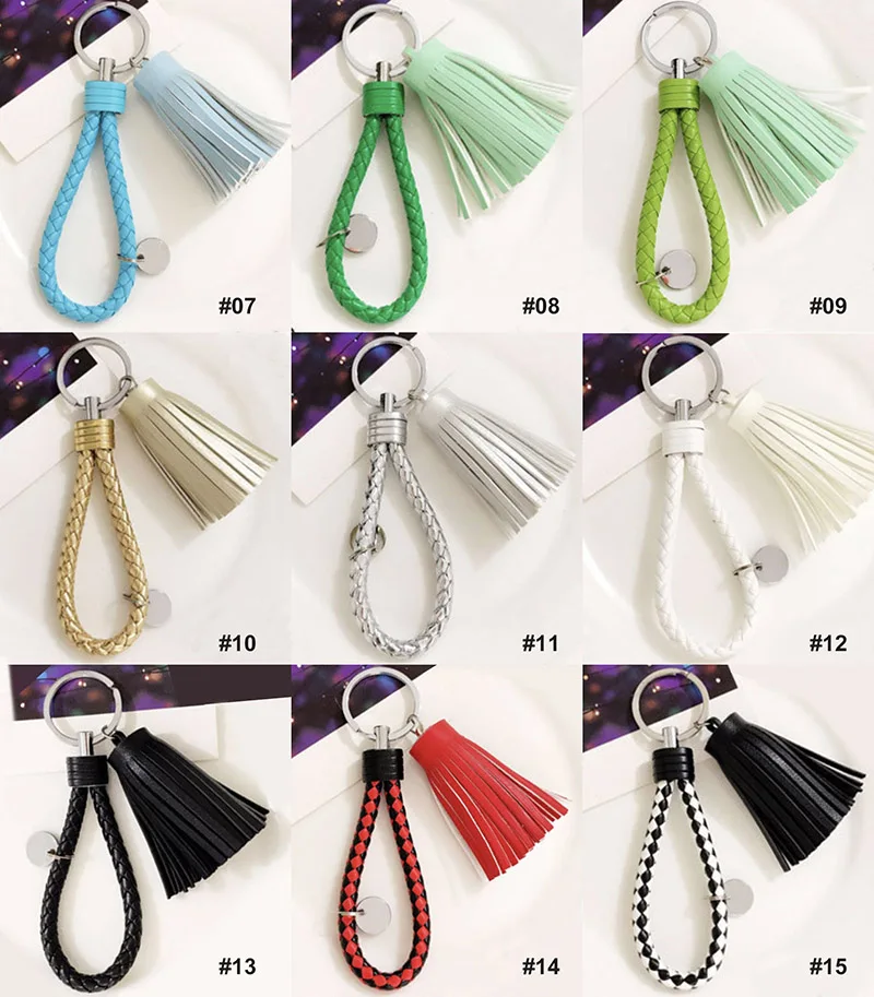Custom Colorful Blank Pu Leather Tassel Key Chain Metal Ring Holder Keychain With Logo