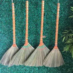 Chinese manufacturer hand maker burma grass broom  with wooden stick