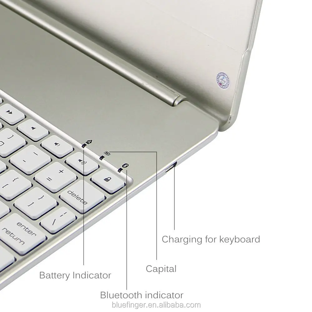 Bluefinger clamshell design Bluetoth keyboard for iPad with LED backlit keyss