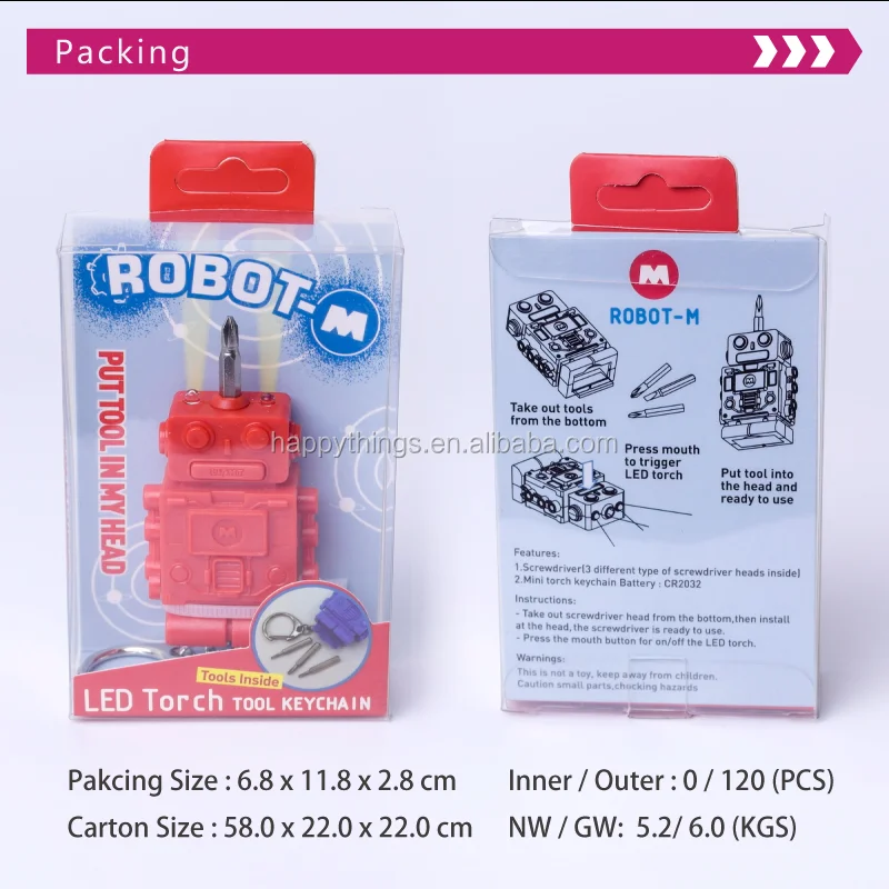 Low MOQ Hot Sell Souvenir Gifts Robot Style Multi Tool Set with Mini Flashlight Plastic Keychain