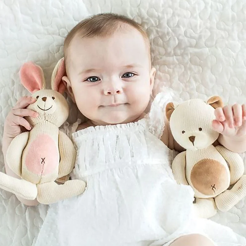 organic baby plush toys cartoon rabbit bear hand-knitted custom plush doll