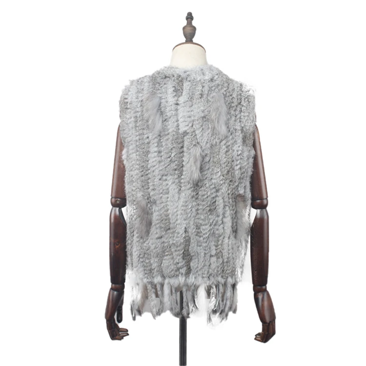 Женский вязаный жилет из кроличьего меха, Модный стильный жилет с кисточками