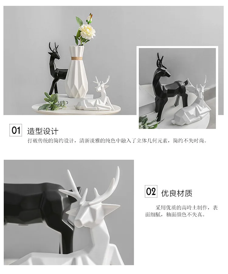 
APHACATOP Set of 3 Ceramic Deer Status With Flower Vase For Home Garden Christmas Decor 