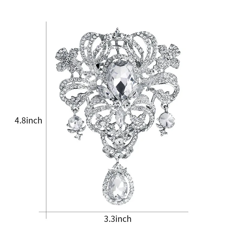 WeimanJewelry Factory Direct Sale Crystal Rhinestone Large Size Teardrop Decor Jewelry Brooches for Wedding