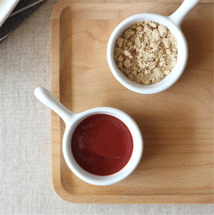Hot selling restaurant serving japanese round ceramic soy sauce dish with handle