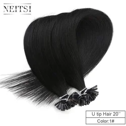 Neitsi Nail U tip 100% Human Hair Extensions Straight natural Machine made Remy Keratin Pre Bonded Human Hair Capsules 12-28inch