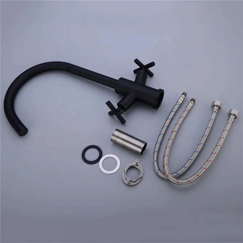 Kitchen Faucet Solid Brass Hot And Cold Kitchen Water Tap Mixer Dual Sink Rotation With Aerator For Kitchen Black