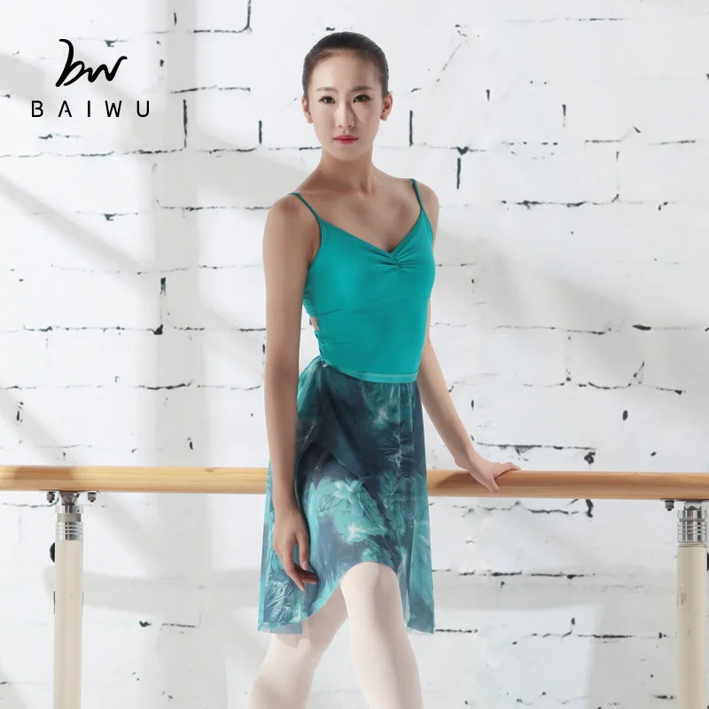 117145403 Baiwu Dance Floral Mesh Ballet Skirt Wrap Dance Skirt