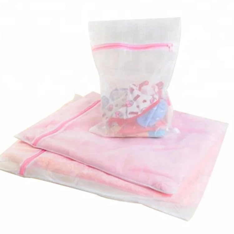 
3 Pics Clothing Packaging Mesh Laundry Wash Bag With Zipper 