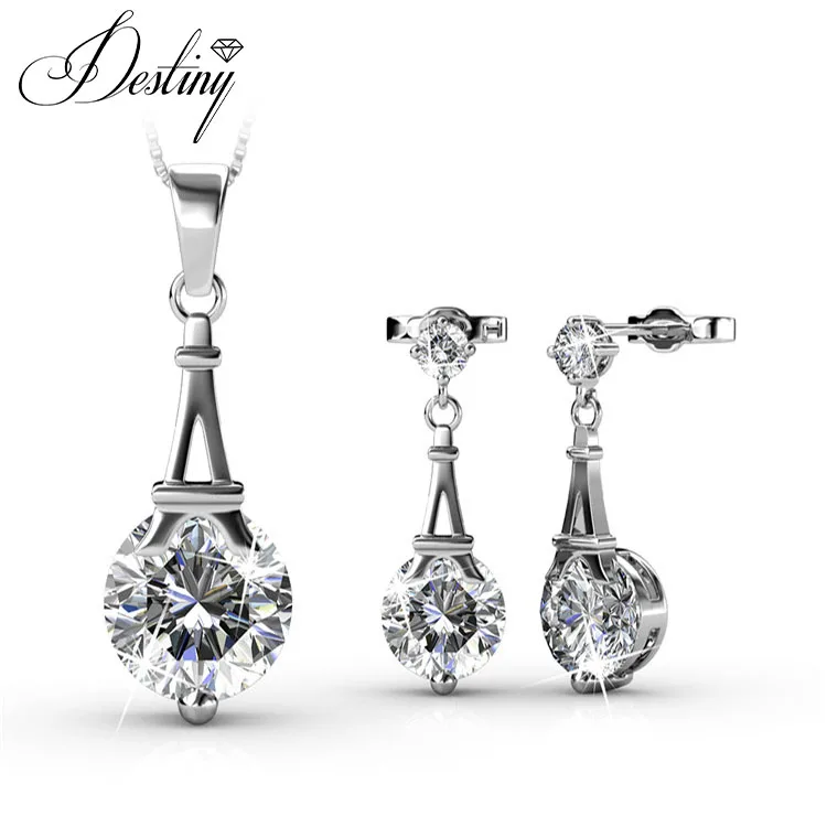 Destiny Jewellery fashion tower shaped pendant and earrings jewelry set for wedding women made with High Quality crystals