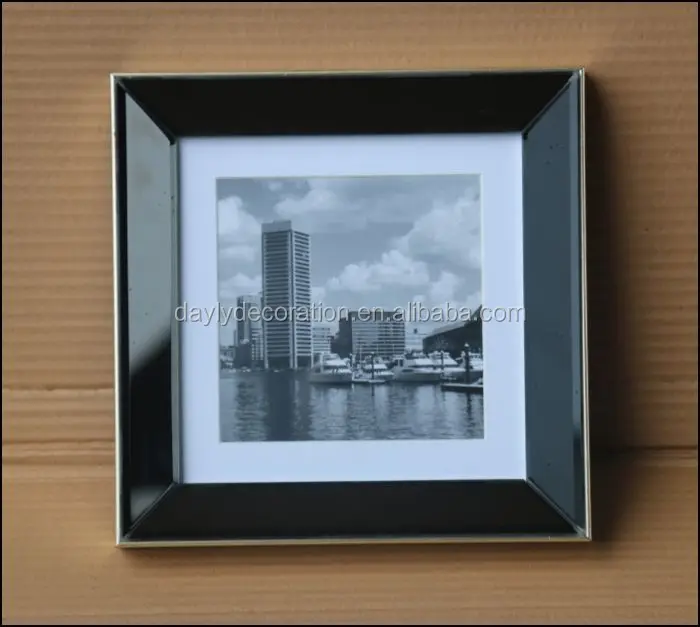 
shinning gold mirror stick on mirror photo frame with Eiffel Tower picture 