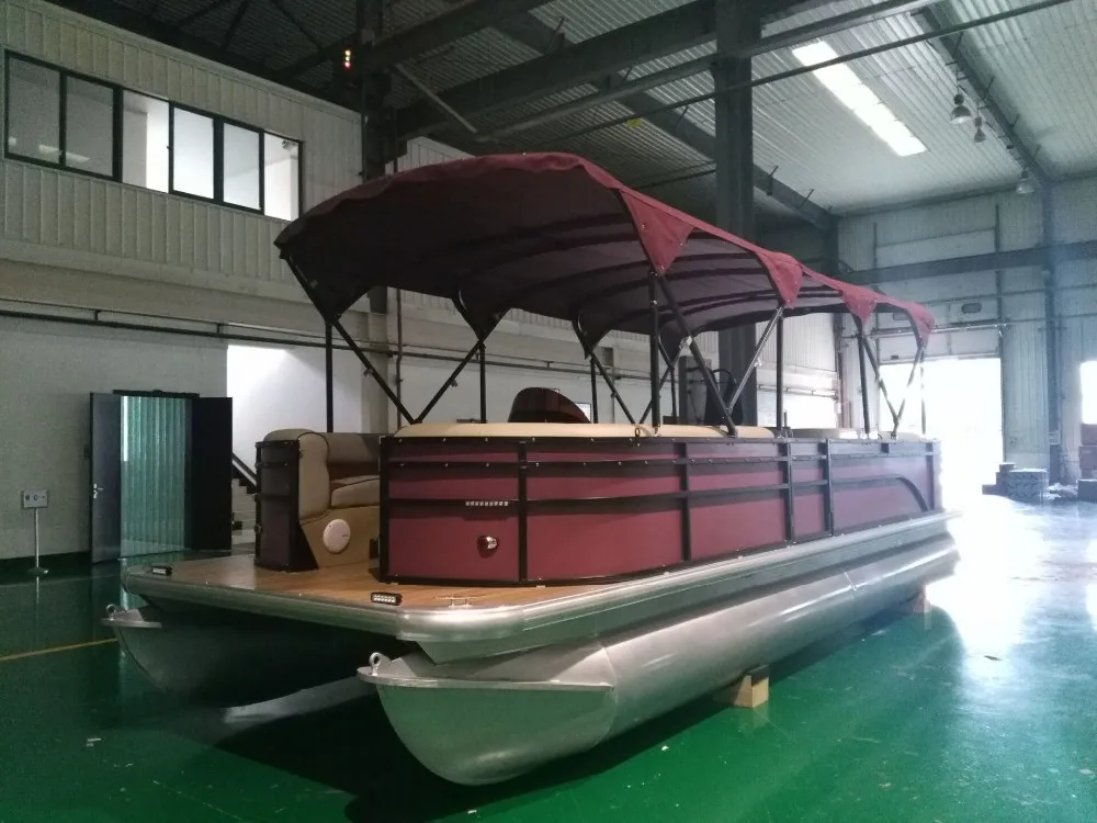 professional manufactured Aluminum pontoon passenger double pontoons catamaran boat with outboard gasoline engine