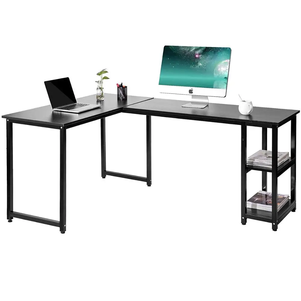 L-Shape Home Office Corner Computer Gaming Desk PC Laptop Table  with Shelves