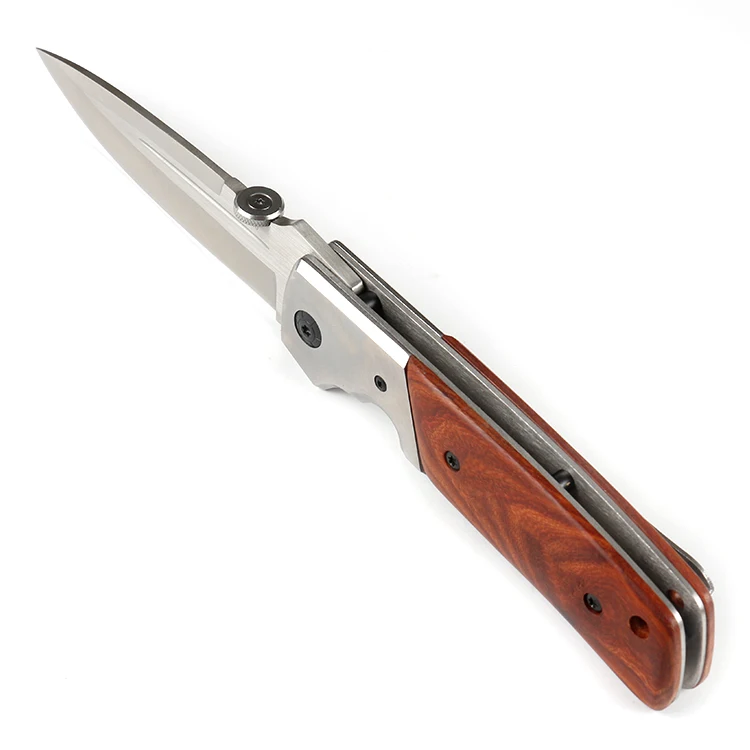 
Stainless steel folding pocket knife EDC knife with wooden handle 