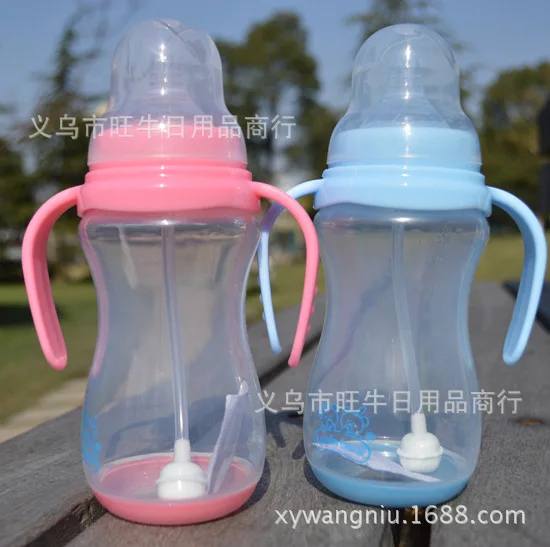 Cute Baby bottle Infant Newborn Cup Children Learn Feeding Drinking Handle Bottle kids Straw Juice water