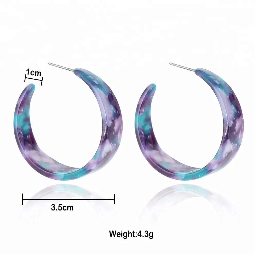Fashion modern multi color round geometric pattern fancy girls acetate plate earrings wedding birthday gift ladies earrings