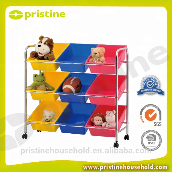 Shopee OEM home Organizer Taiwan household storage manufacturer Housewares trolley cart 9 PP plastic bins toy organizer