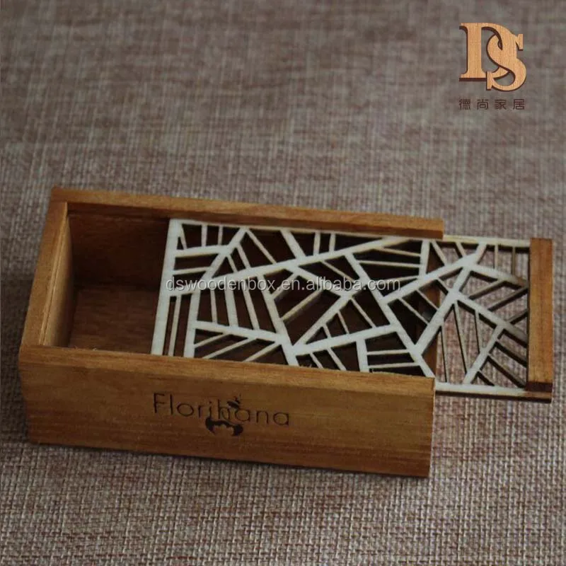 Europe Style Laser-Cut Wooden Ring Box with Hollow Flower Decoration Lid New Design Bamboo Material Wooden Bead Chain Box