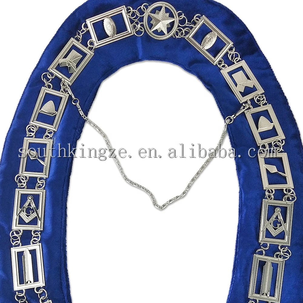 
Freemason Blue Lodge Grand Mason Regalia Officer Master Fabric Collar With Chain Masonic Silver Metal Emblems Jewels 