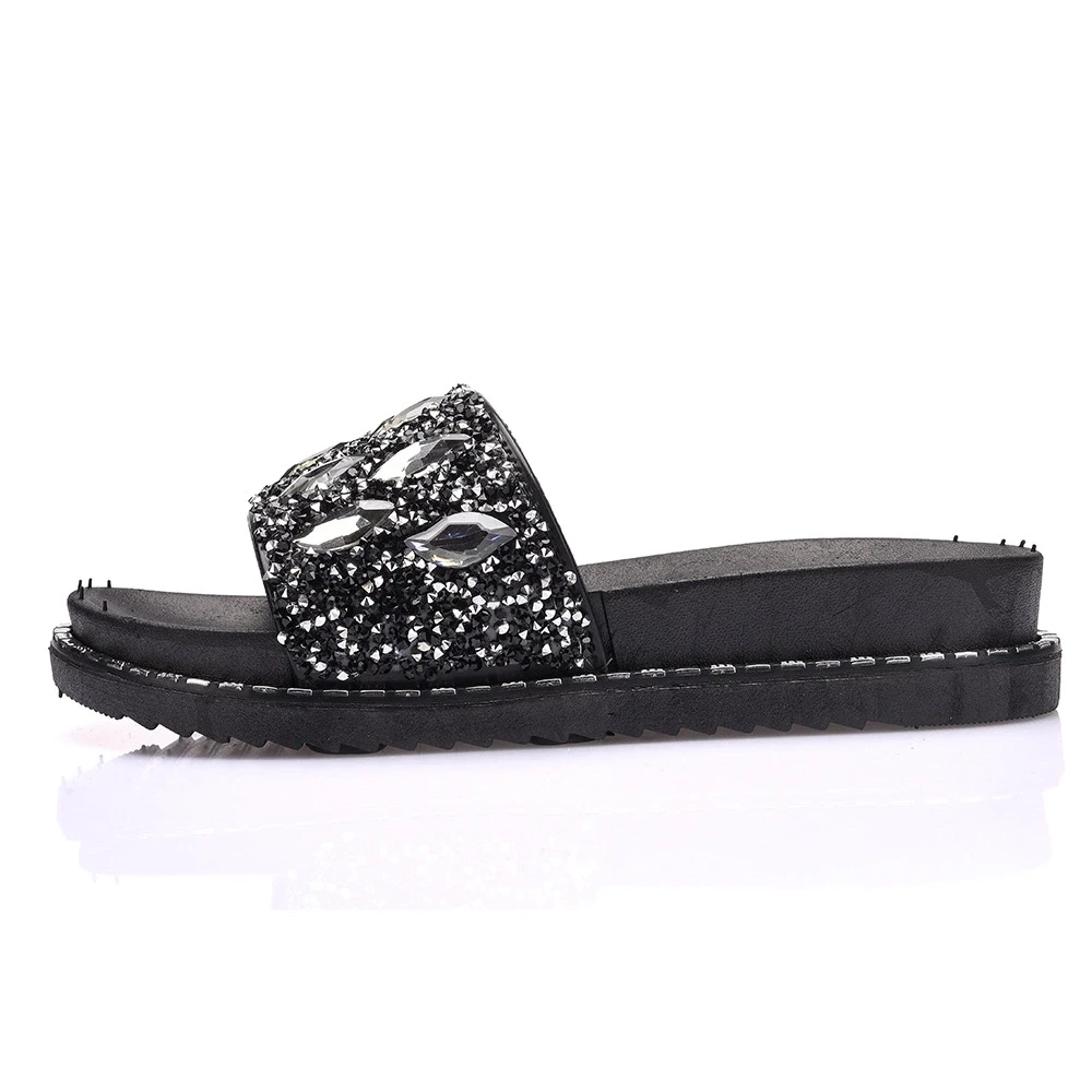 Outdoor slip on cool design women pvc slippers colorful water drops rhinestone slide sandals