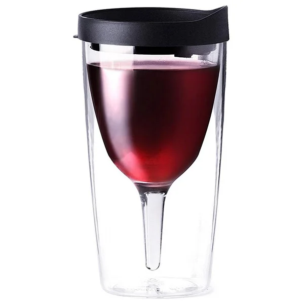 Double Walled Plastic Wine Tumbler Cup with Lid,  100% bpa free outdoor acrylic plastic wine glasses