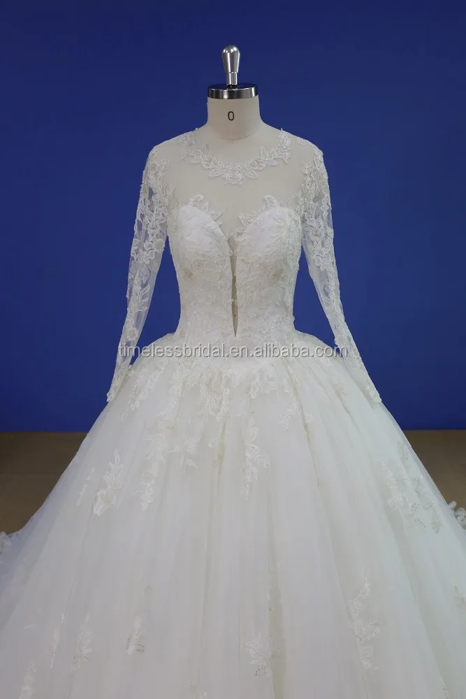 Sweetheart split neckline long sleeves lace ball gown wedding dresses