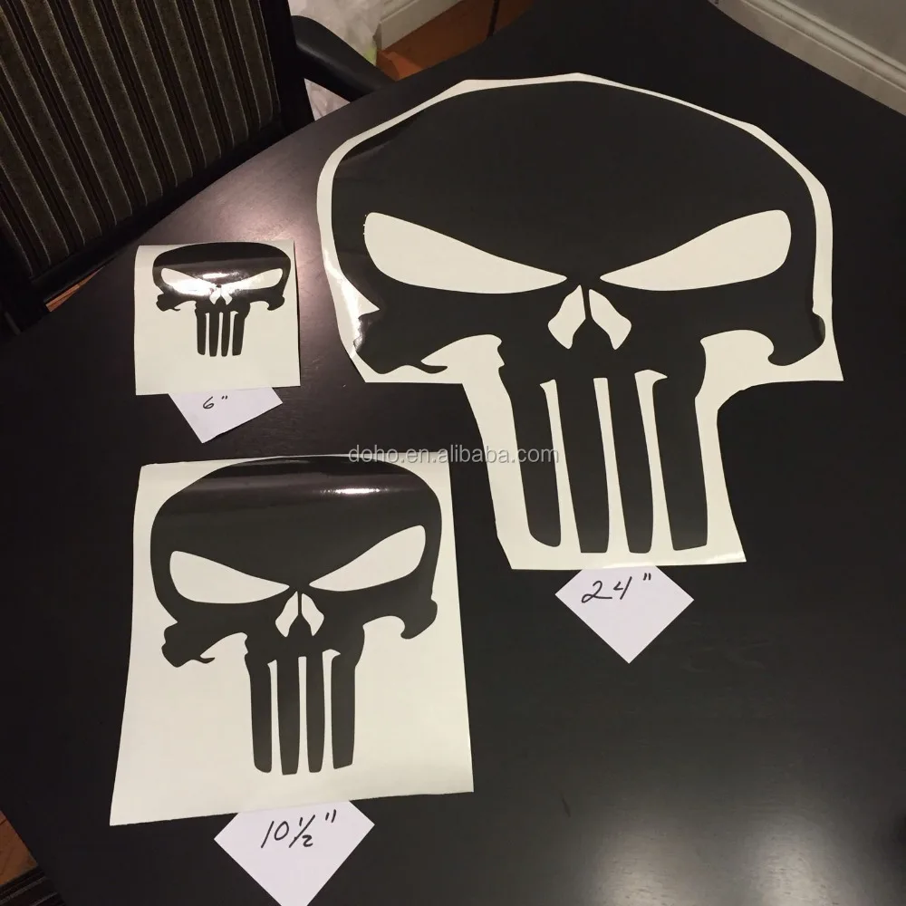 Free shipping Punisher Car Window Black and Gold Vinyl Reflective Helmet Decal Sticker suppliers
