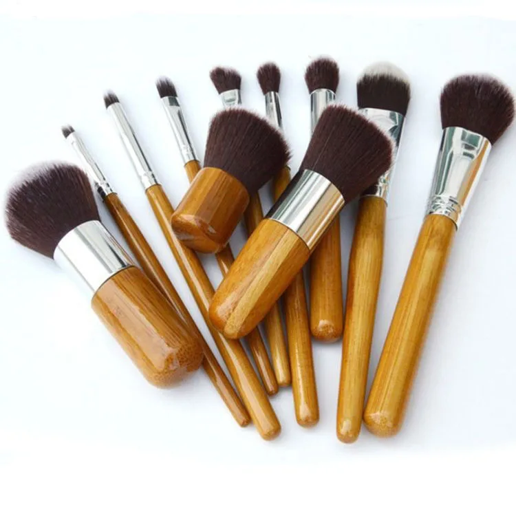 11pcs Custom private logo offered by cheap synthetic kabuki foundation bamboo makeup brushes Set