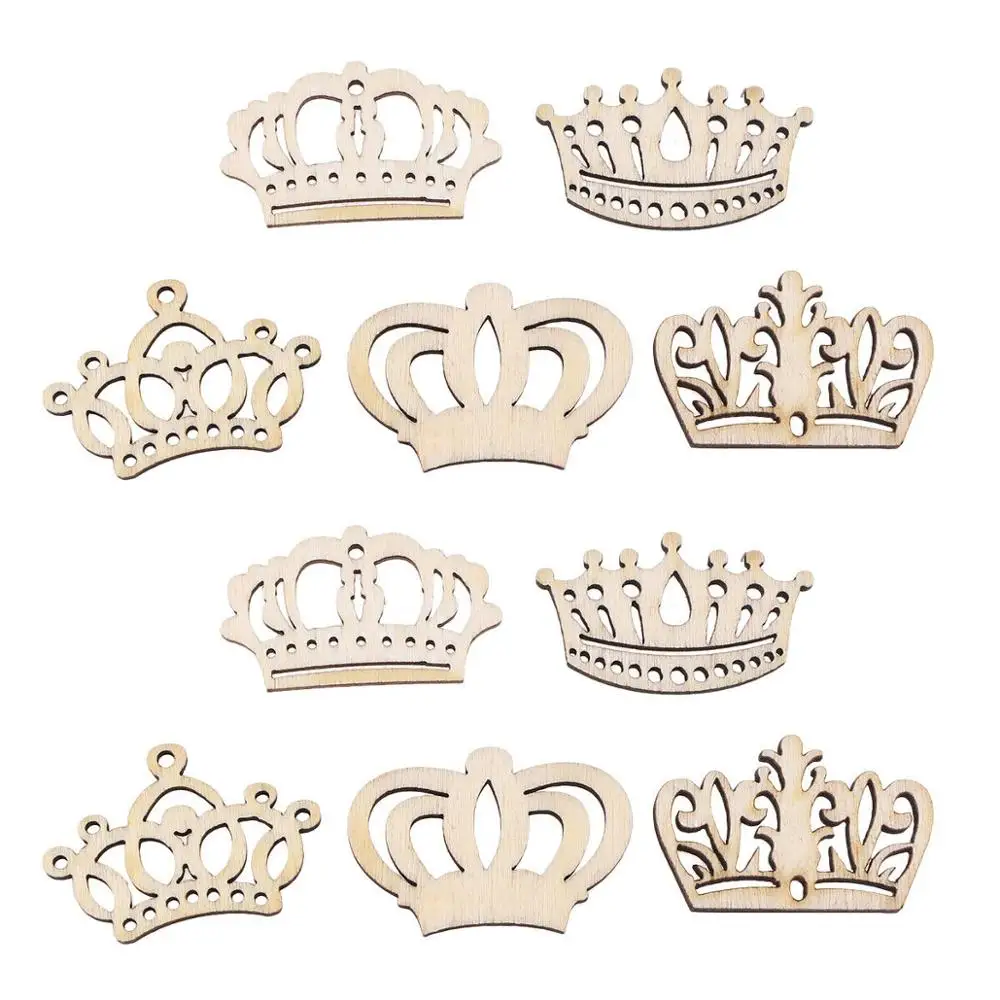 Wooden Pieces Crown Cartoon Hollow out Manual Accessories Cutouts Craft for DIY